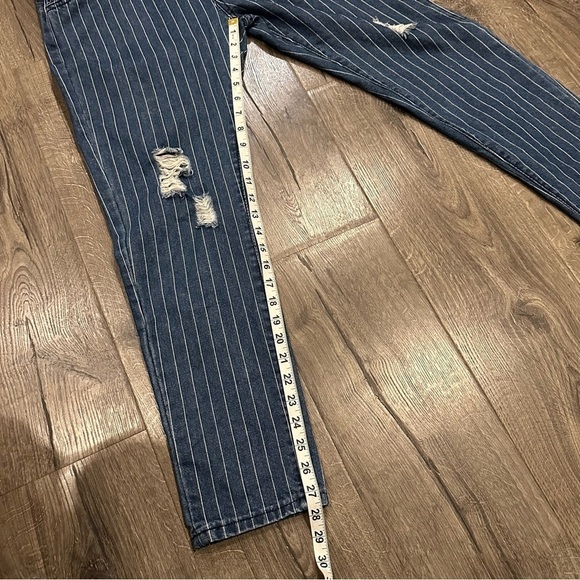 Women's Vintage Y2K Pinstripe Denim Bib Overalls Dungaree Conductor Size M/L - Picture 12 of 15